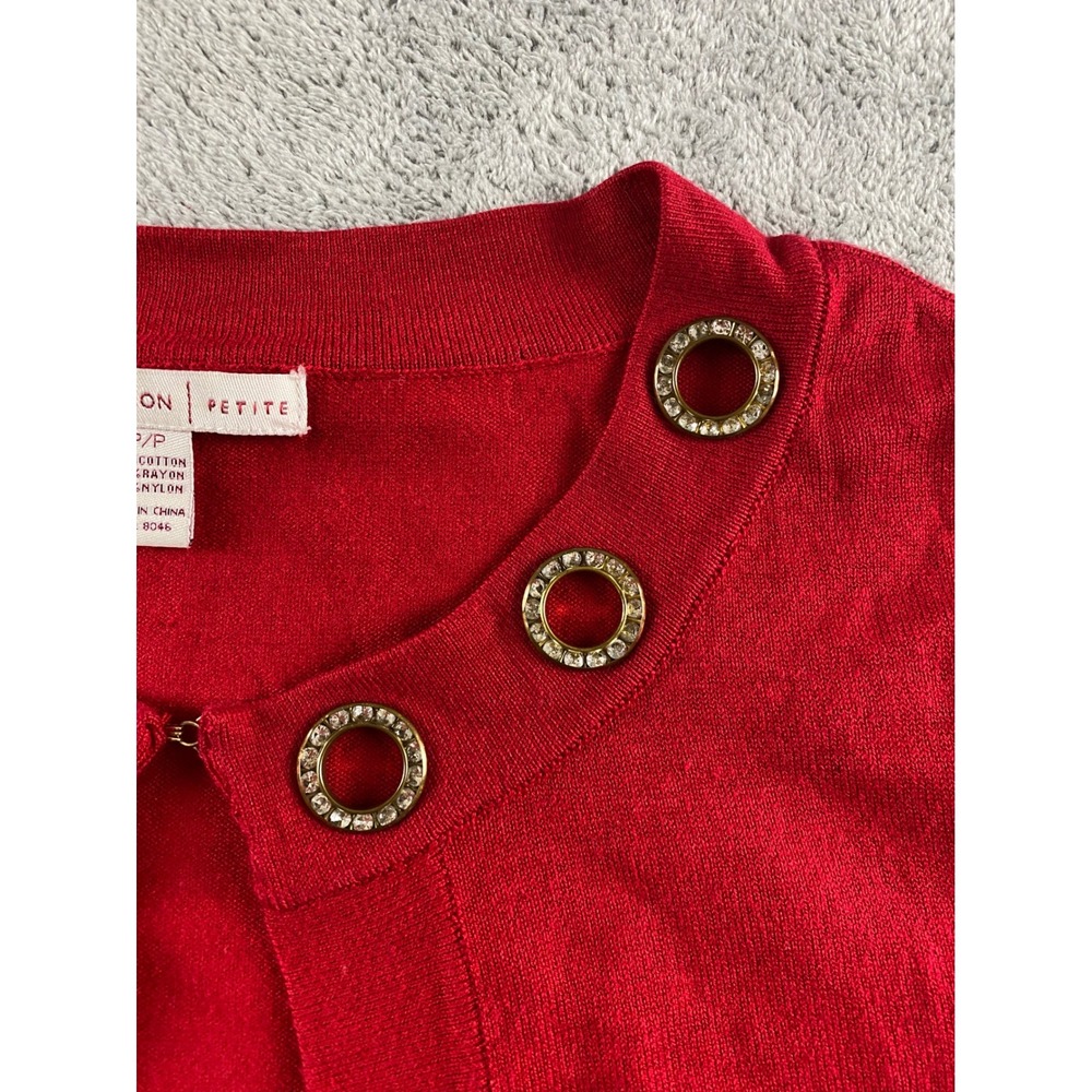 JM Collection Petite Red Rhinestone Grommet Open Front Cardigan Sweater P/P - Picture 4 of 14